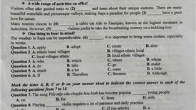 Đề thi môn Anh văn tuyển sinh lớp 10 tỉnh Vĩnh Phúc năm 2025