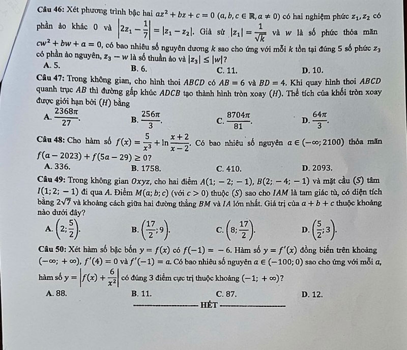 Gợi ý bài giải 24 mã đề môn toán thi tốt nghiệp THPT 2024