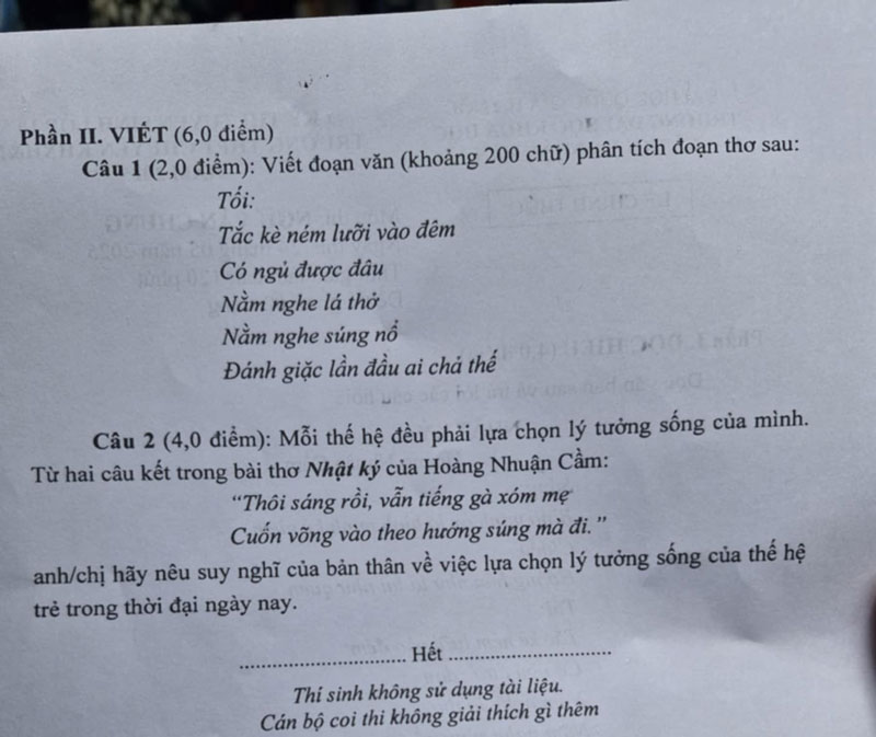 Đề thi tuyển sinh lớp 10 môn Văn - Trường THPT Chuyên Khoa học Xã hội và Nhân văn năm 2025