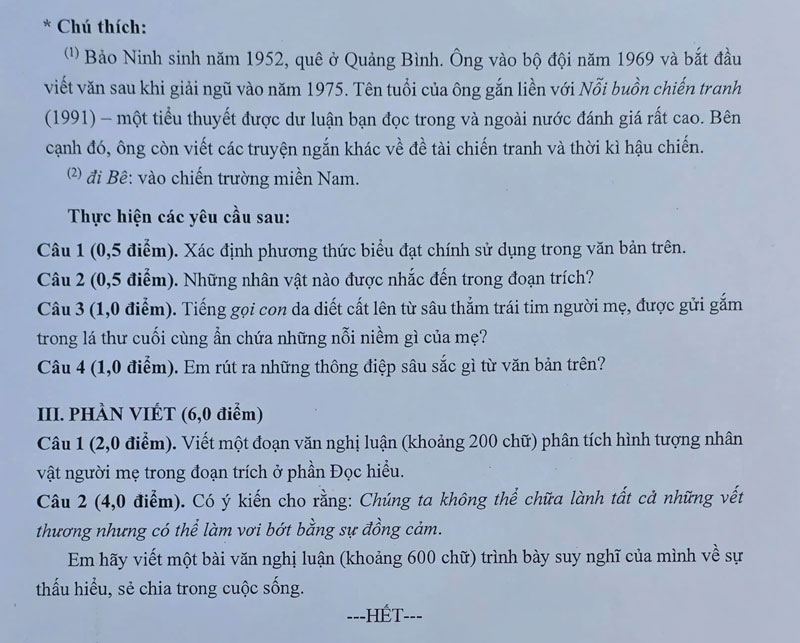 Đề thi tuyển sinh môn Văn lớp 10 Trường THPT chuyên Khoa học tự nhiên Hà Nội năm 2025 kèm đáp án
