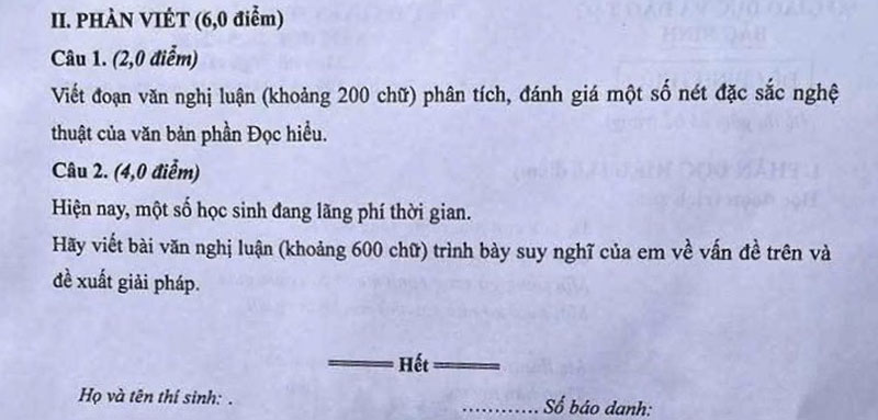 Đề thi và đáp án môn Văn kỳ thi tuyển sinh vào lớp 10 tỉnh Bắc Ninh năm 2025