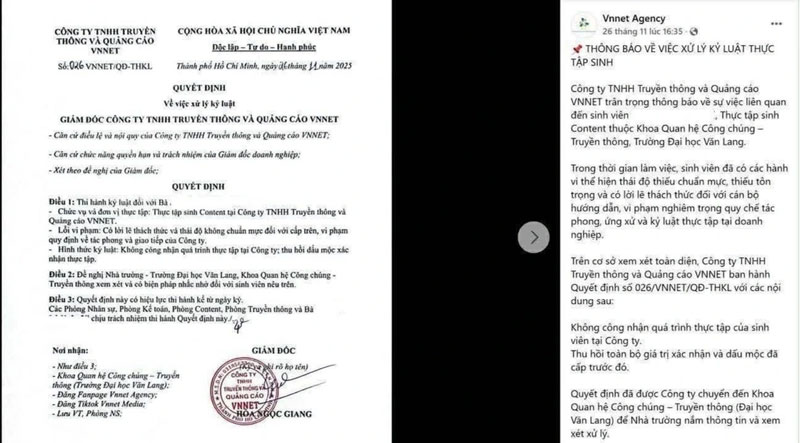 Sinh viên thực tập làm sai, có bị kỷ luật như người lao động chính thức?