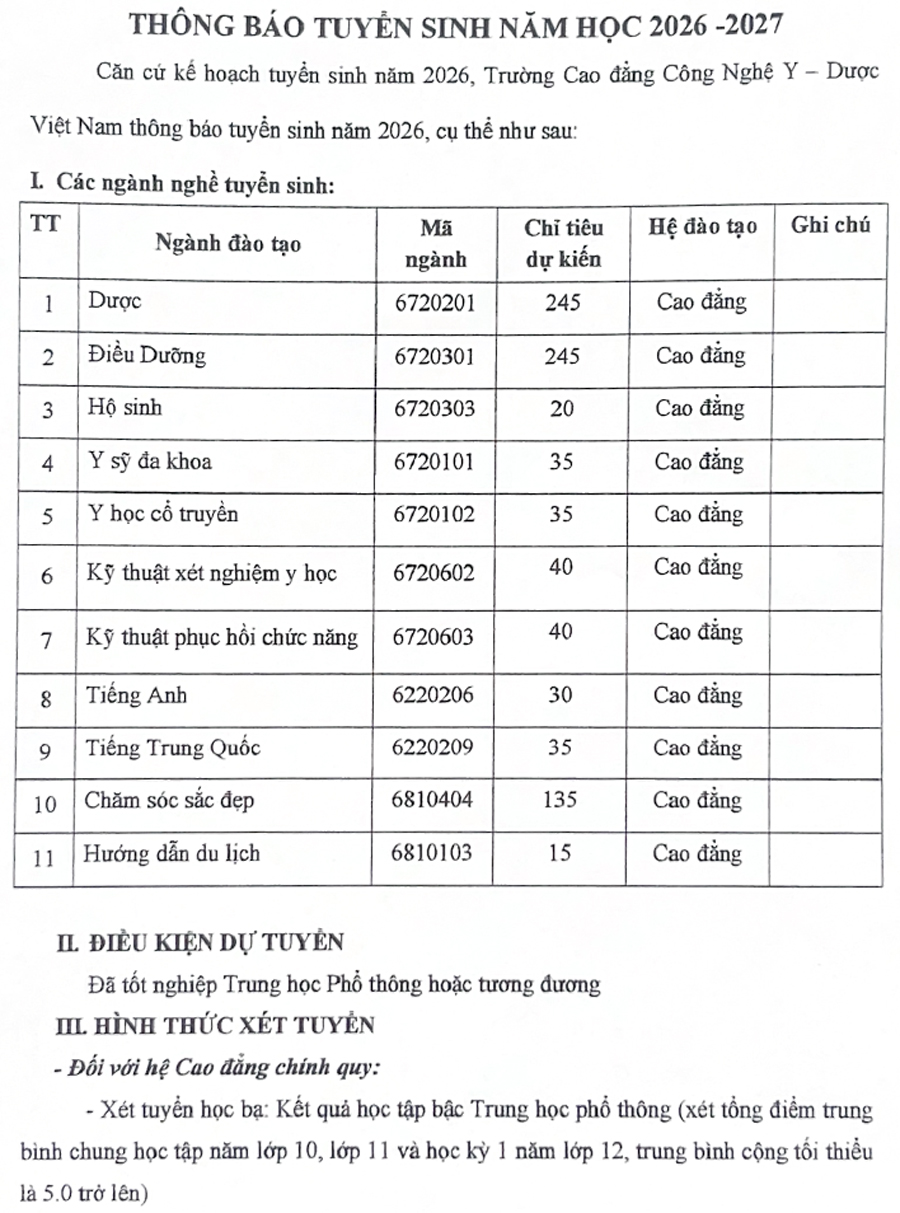 Trường Cao đẳng Công nghệ Y – Dược Việt Nam